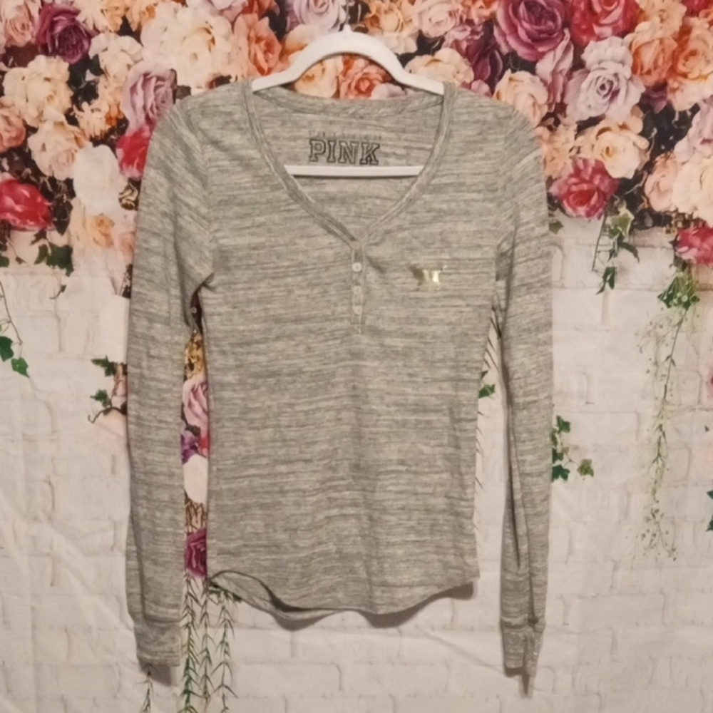 PINK Gray Pajama Long Sleeve